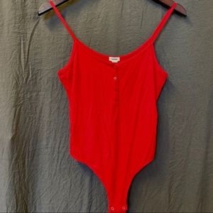 red spaghetti strap bodysuit